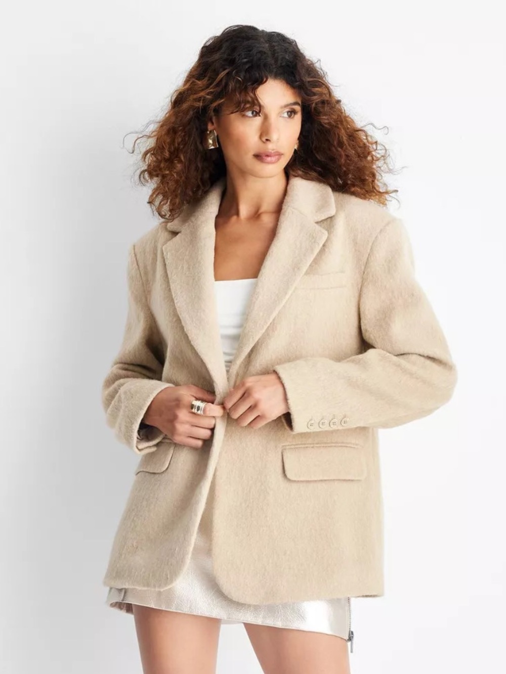 🆕 Future Collective Women’s Cream Fuzzy Blazer Coat - L